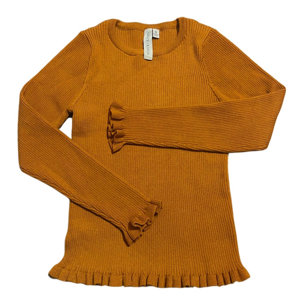 Ruffled Sweater Mustard/Toffee Color